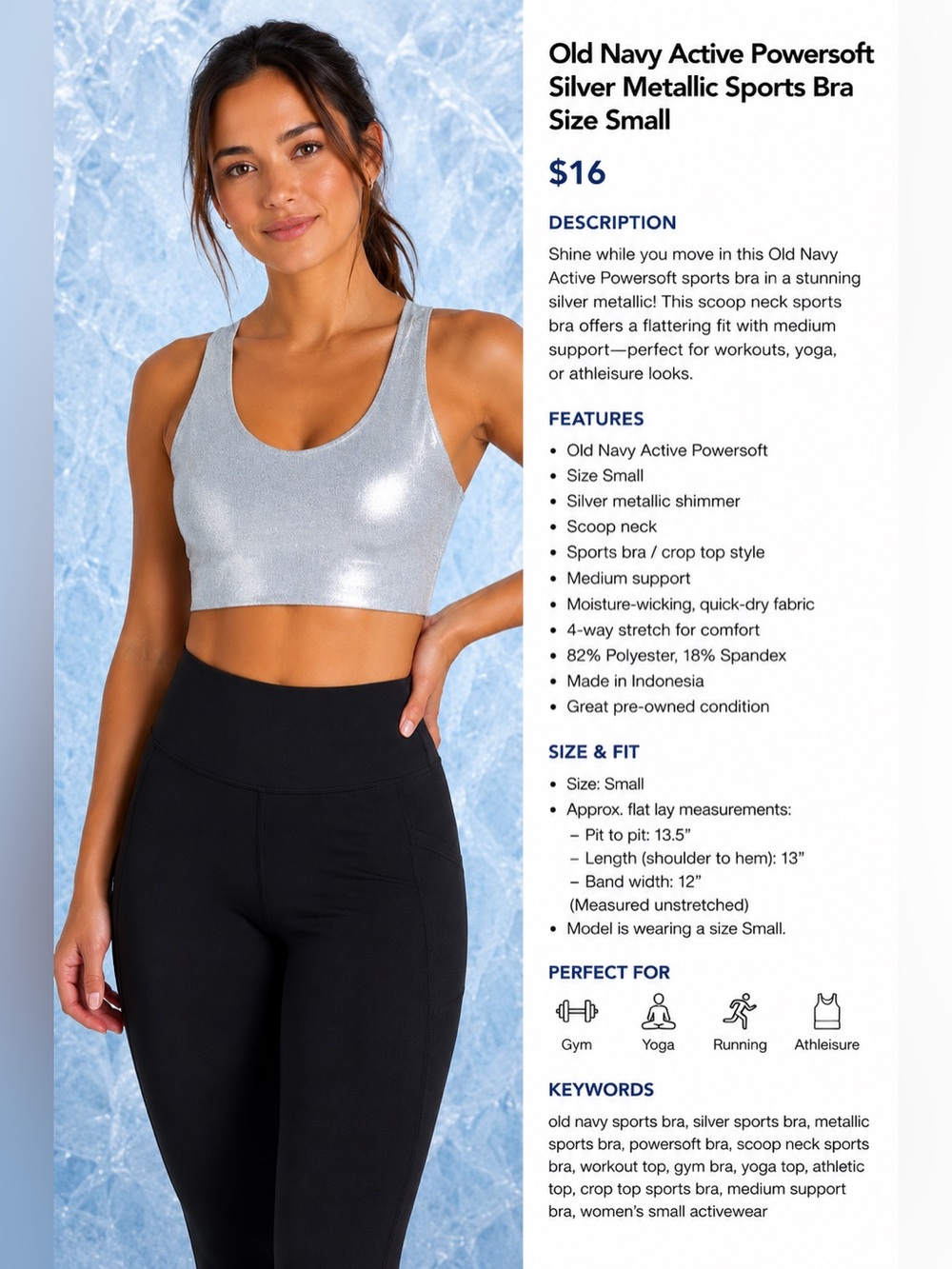 Old Navy Shimmer Scoop Sports Bralette in Silver size small - Picture 2 of 4